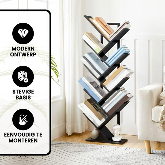 Bayt Boekenkast - Boekenrek - Boekenplank - Industrieel Hout - Zwart - 116x20x34 cm