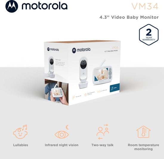 Motorola Nursery Babyfoon - met Camera - VM34 - 4.3-Inch Kleurendisplay - Infrarood Nachtzicht - Terugspreekfunctie - Slaapliedjes