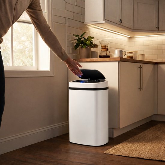 Bayt Prullenbak - Prullenbak 60 Liter - Prullenbak met Sensor - Vuilnisbak - Afvalbak - Metaal - Wit