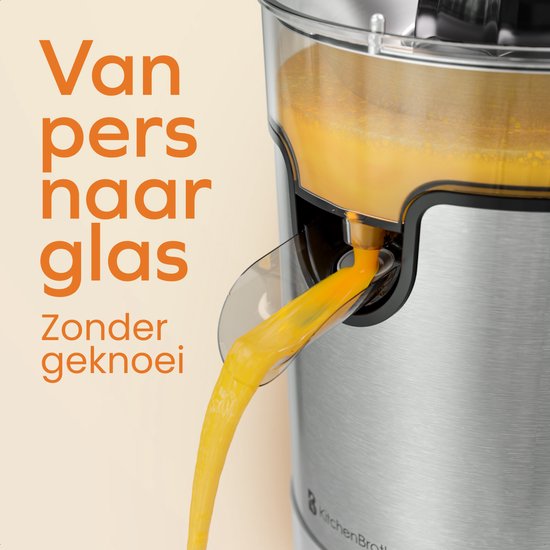 KitchenBrothers Citruspers - Elektrische Sinaasappelpers en Citroenpers - Met Uitloop en Pershendel - Luxe - 0.35L - RVS