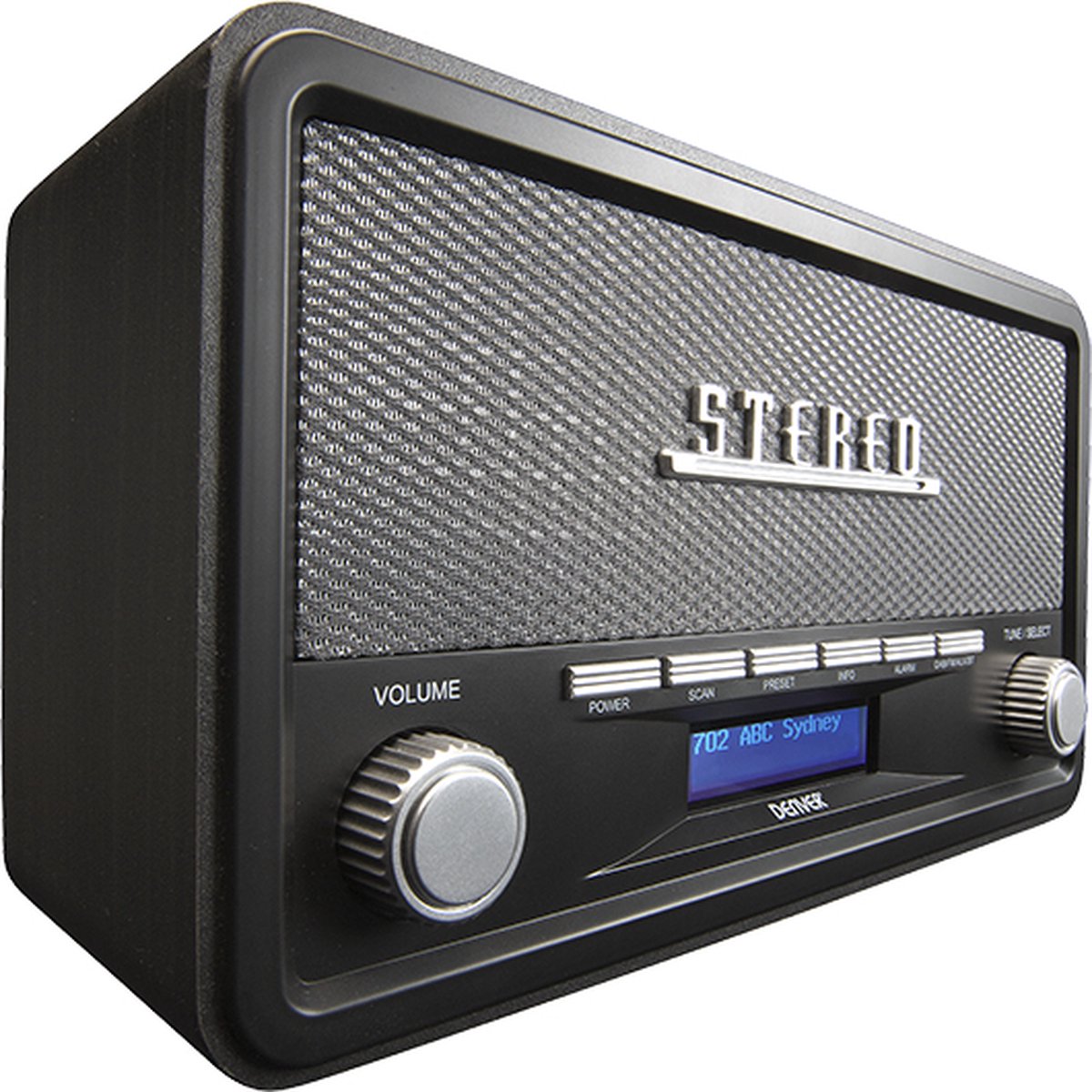 Denver DAB18DG DAB+/FM Retro Radio - Bluetooth - Dimbaar LCD - Hout - Donkergrijs - 14,8 x 26,1 x 11,3 cm
