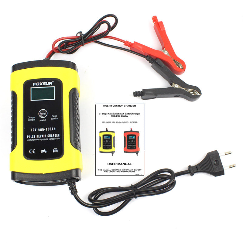 Foxsur Acculader 12V 5A - LCD Display - Pulse Repair - Motor en Auto