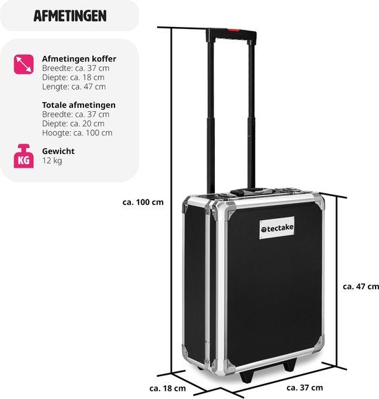 tectake® gereedschapskoffer, gereedschapsset, gereedschapskoffer gevuld 1200-delig, gereedschapstrolley, gereedschapskist met 4 niveaus, aluminium koffer met wielen en telescoophandgreep - zwart