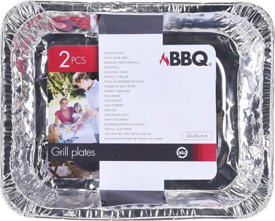 Set van 2x stuks barbecue bereidingsbakken rechthoek 32 x 26 x 6 cm - Vlees grillen - BBQ rooster