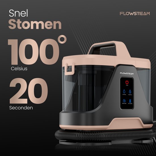 FLOWSTEAM® 6-in-1 Stoomreiniger PRO - Tapijtreiniger – Vlekkenreiniger – Handstomer – Zetelreiniger - 100°C Stoom - 4 Stoomstanden - 90 Minuten Stomen - 5M Snoer