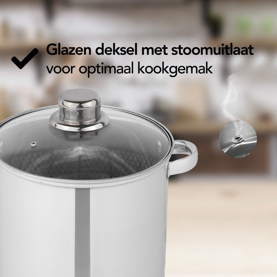 Aviro Aspergepan - Pastapan - Ø 16.5 cm - 23cm hoog - 4,2L - Multifunctioneel - Geschikt Voor Alle Warmtebronnen - RVS