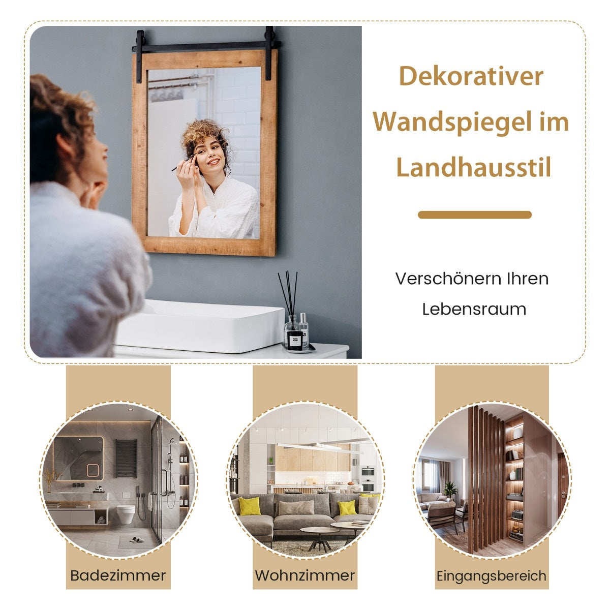 Coast rechthoekige spiegel met houten frame en metalen houder rustiek 76,5 x 56 cm bruin