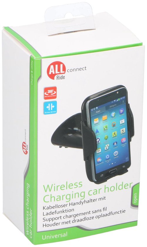 All Ride Telefoonhouder - Draadloos Opladen - Universeel - 5W - 5V/1A - Zwart