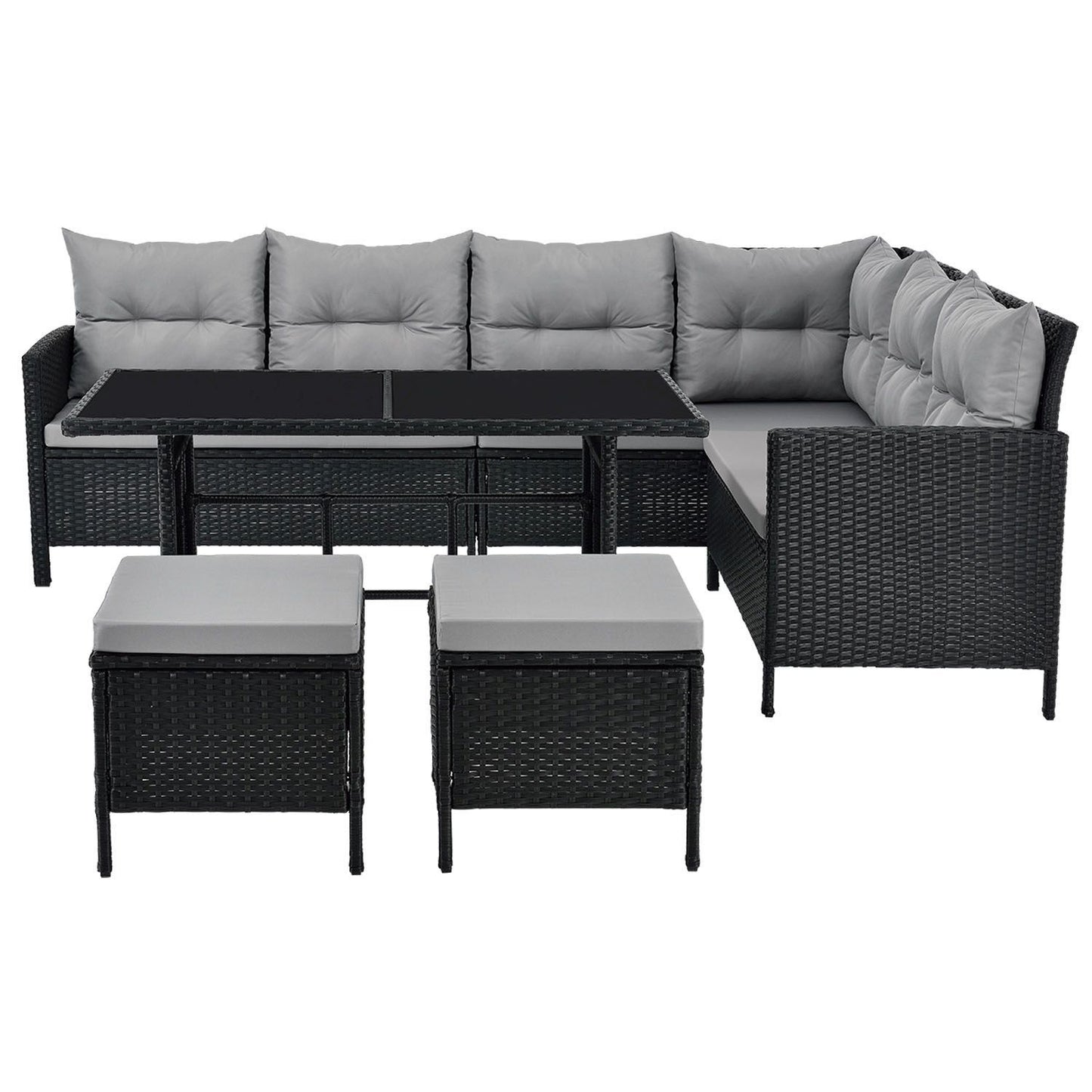 Manacor Polyrotan Loungeset - Zwart - 7-persoons - Met Kussens