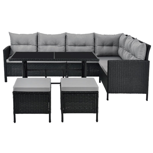 Manacor Polyrotan Loungeset - Zwart - 7-persoons - Met Kussens