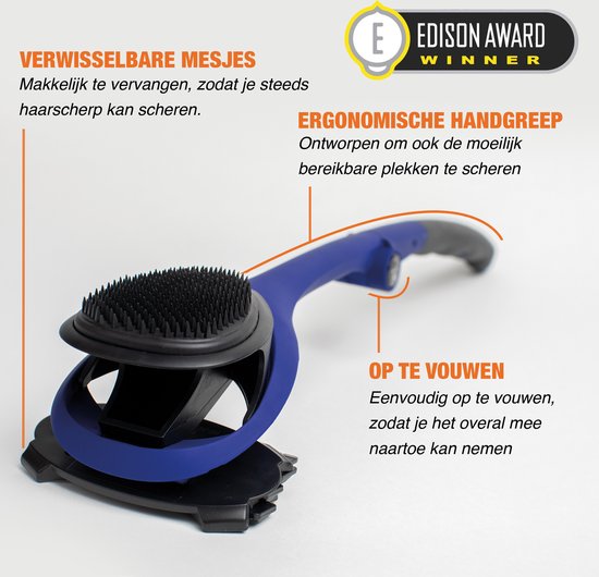 baKblade Back Shaver Elite Plus – Rug Scheren Mannen - Rug Scheerapparaat met 3 Scheermesjes en Scrub - Makkelijk Rughaar Verwijderen met Backblade - Bodytrimmer Heren - Bodygroomer