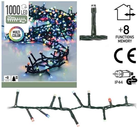 Kerstverlichting microcluster - 1000 LED - Multi Color - 20 Meter - 8 Standen