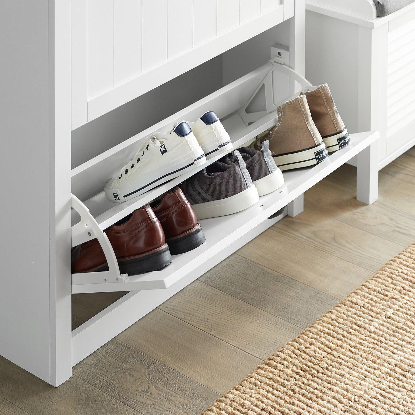 SoBuy Schoenenkast met 2 Kleppen - Max. 50 kg - MDF - 80 x 24 x 110 cm - Wit