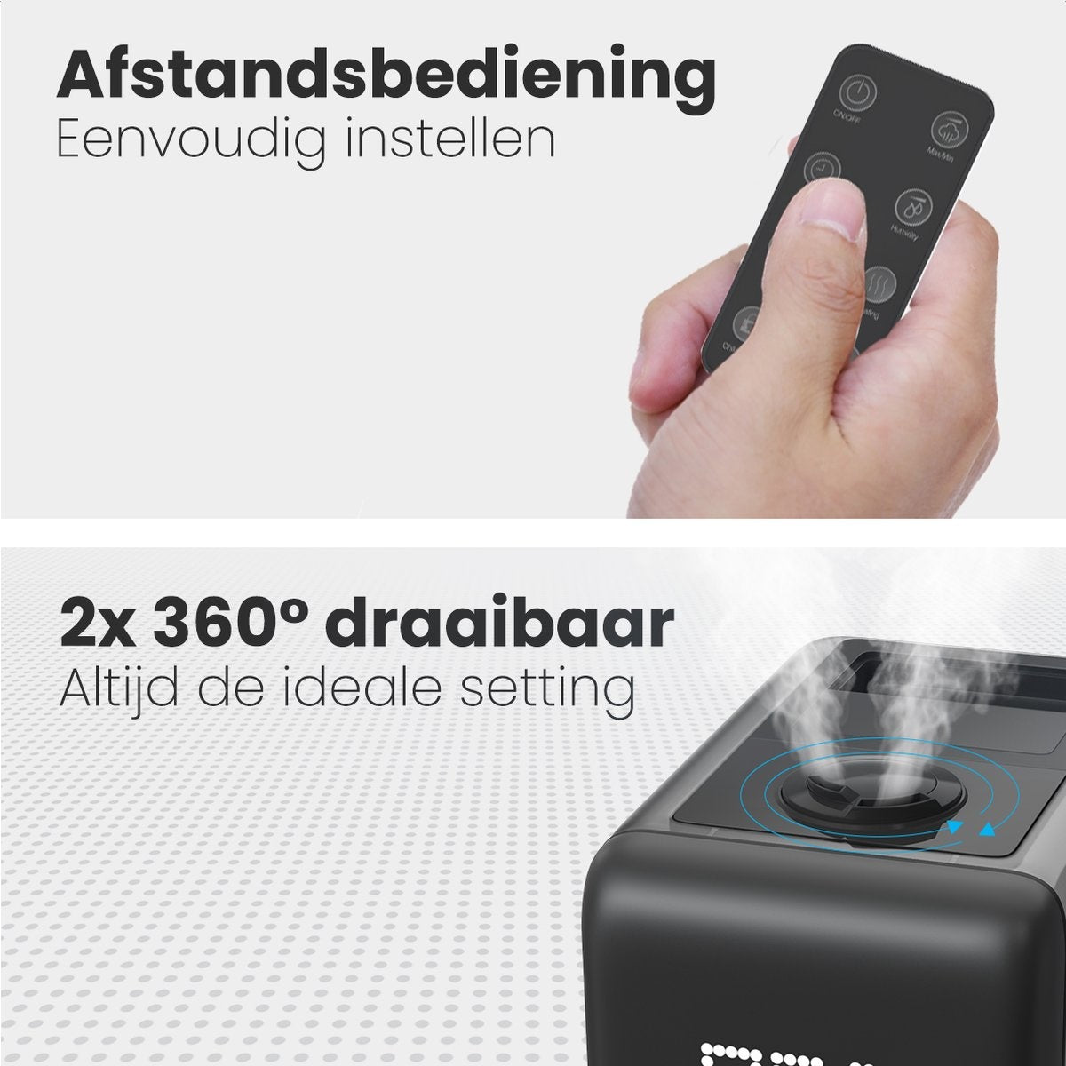 Auronic Luchtbevochtiger - 3 Vernevelingsstanden - 6L Tankcapaciteit - 60m2 - Inclusief Waterfilter - Zwart