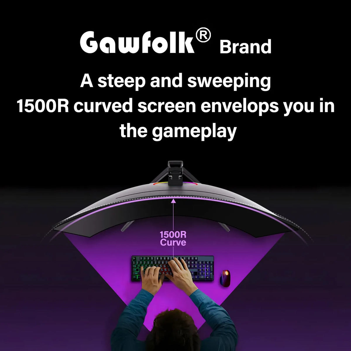 Gawfolk 34 inch Curved Gaming Monitor 3440 × 1440 – 165 Hz – 1500R – 1 ms – HDR10 – VESA