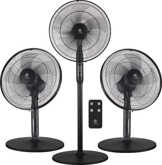 AirKing 3-in-1 Statiefventilator met afstandsbediening – Energie Zuinige Ventilator Staand met 3 Snelheidsstanden - Koelventilator met Timer en Nachtstand voor Optimale Verkoeling - Zwart