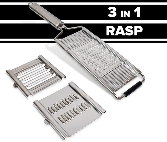 Nimma® Handrasp - 3-in-1 Rasp - Kaasrasp - Gemberrasp - Knoflookrasp - Groentesnijder - Mandoline Opzetstuk - Rvs Rasp
