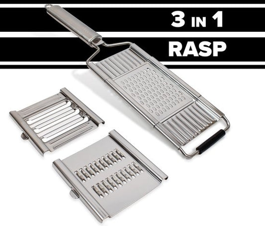 Nimma® Handrasp - 3-in-1 Rasp - Kaasrasp - Gemberrasp - Knoflookrasp - Groentesnijder - Mandoline Opzetstuk - Rvs Rasp