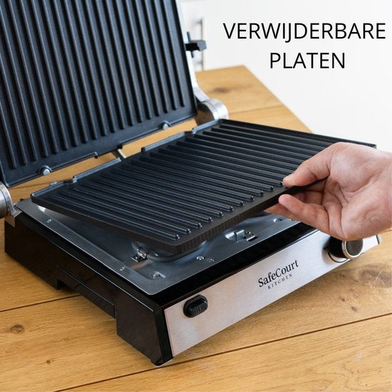 Safecourt Kitchen - 3-in-1 contactgrill - Broodrooster - Verwijderbare platen - 180 °C grill -  RVS