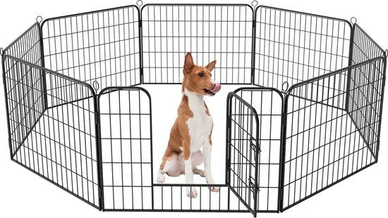 Avalo Puppyren Ø210cm Opvouwbaar - Zwart - 8 panelen 80x60cm