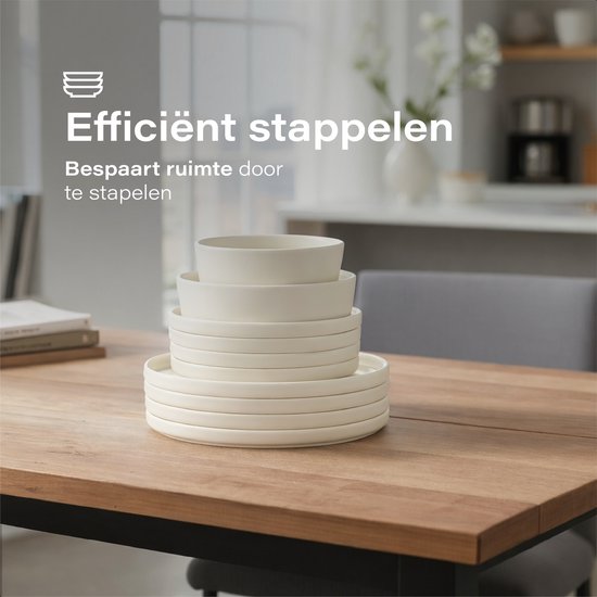 Luft Serviesset 6 Persoons - Restaurant Bordenset - Kommen - Eetborden - Modern - Massief Aardewerk, Keramiek - Creme/beige/wit - 18 delig