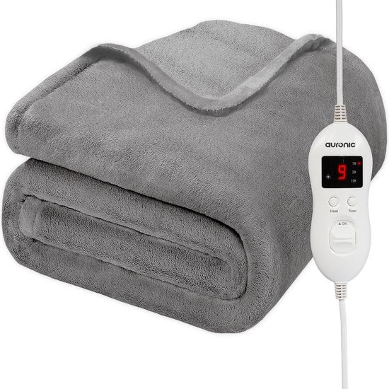 Auronic Elektrische Deken - Warmtedeken - 9 Warmtestanden - 2 Persoons - 200x150 - Grijs