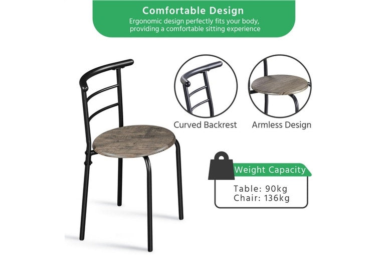 Yaheetech Bistroset 3-delig - Tafel 80 x 53 x 74,5 cm - 2 Stoelen - Opbergvak - Zwart