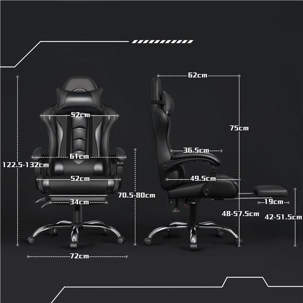 Yaheetech gamingstoel met massage en voetensteun - zwart