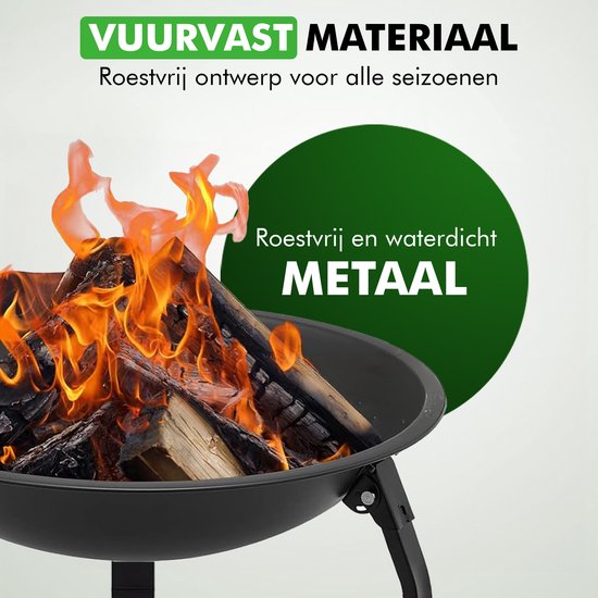 Travelhawk Vuurschaal - Draagbare Inklapbare Outdoor Vuurschaal - Vuurkorf Bbq - Met Vonkenscherm - Kolen of Hout - 55 cm Diameter - Inclusief Deksel, Opbergzak, Vuurpook & Grilrooster