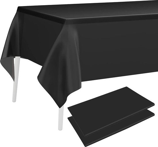 Partizzle 2x Plastic Wegwerp Tafelkleed - Verjaardag Versiering - Halloween Feest Decoratie - Kerst Bruiloft Huwelijk - Zwart - 274 x 137 cm