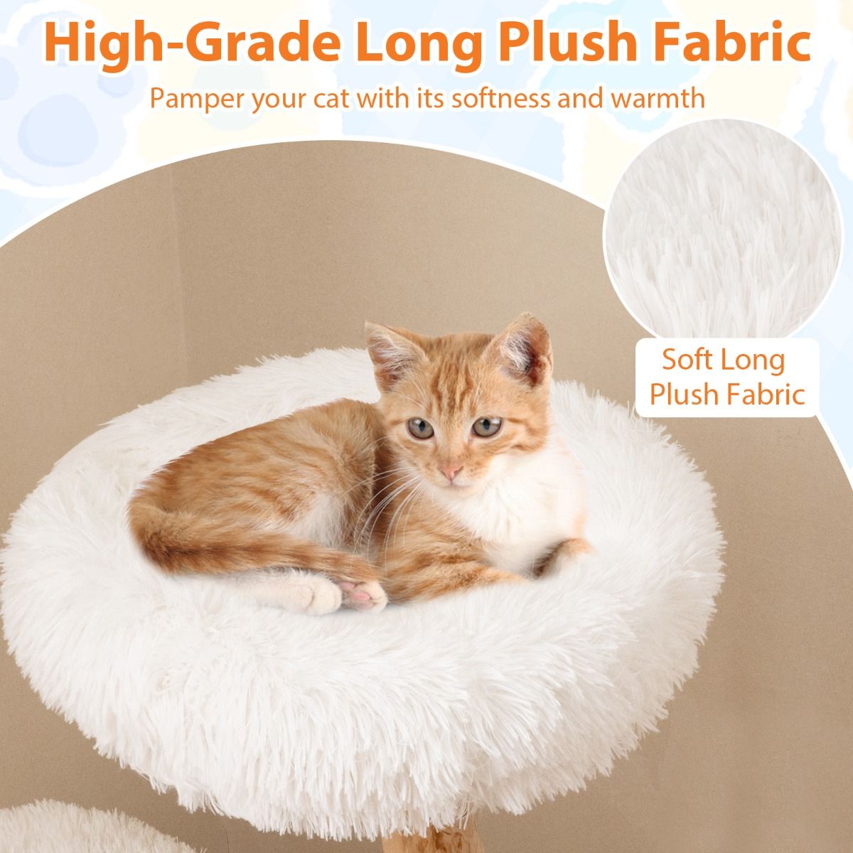 Coast Krabpaal Massief Perenhout 90 cm - Kattentoren met Zitstok - Wit