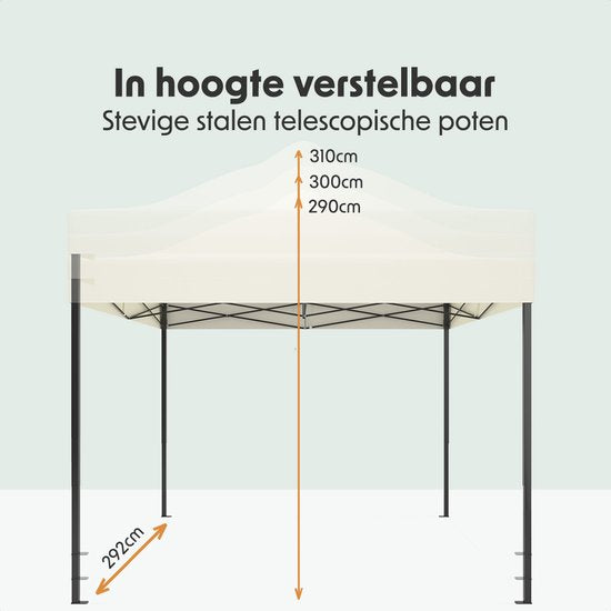 LifeGoods Partytent - Paviljoen - Easy Up - Opvouwbaar - Met Zijwanden - Waterdicht - Met Draagtas - 292 x 292 cm – Beige