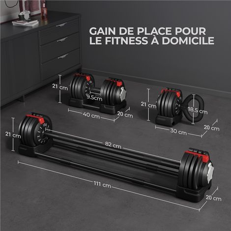 Yaheetech Verstelbare Dumbbellset 3-in-1 – 3-24 kg – 111 cm – Zwart