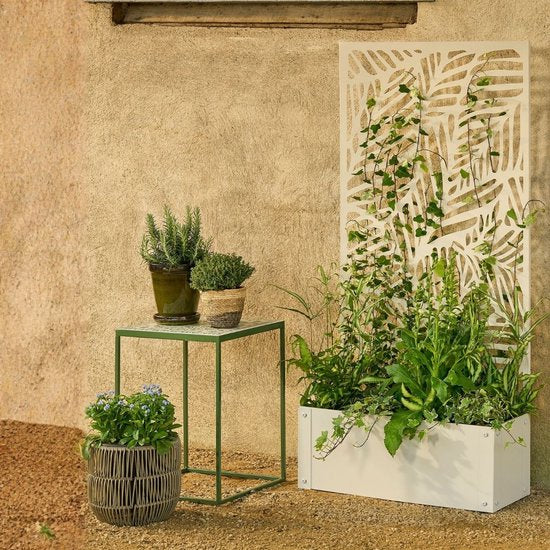 Mica Decorations Sapri Plantensteun - Plantenbak met Klimrek voor Klimplanten - Plantenstandaard Vrijstaand of tegen Muur - 57,5 x 21 x 118 cm - Off White