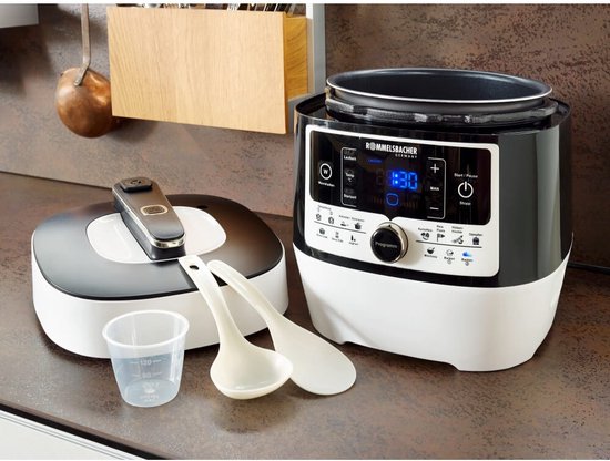 Rommelsbacher multifunctionele snelkookpan Mein Hans MD 1000 – 14 programma’s – Snelkoken, Rijstkoken, Sauteren, Stomen, Slowcooking, Sous-vide, Bakken en braden, Frituren – 6 liter