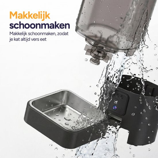 Viervoeter Feed Pro - Automatische Voerbak 6L - HD camera & Audio - Kat en Hond - Voerautomaat met App - Zwart