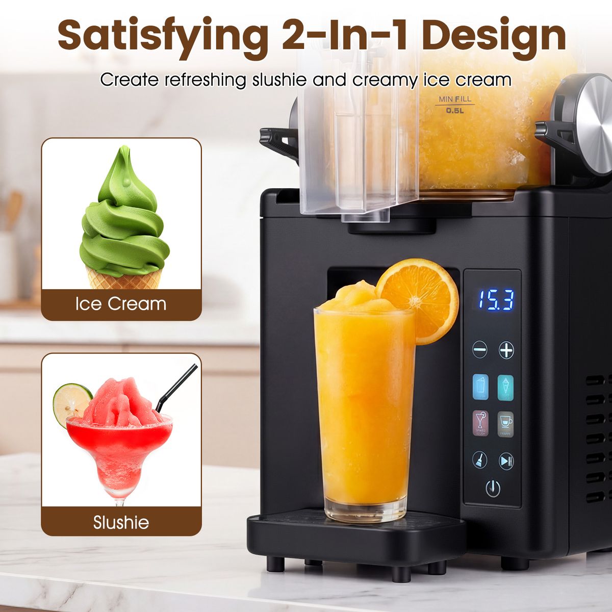 Coast Slushmachine - 1,5 liter - LED-touchbediening - Zelfreinigingsfunctie - Zwart