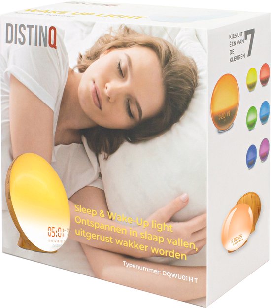 DistinQ Wake-Up Light – Wekkerradio met dubbele wektijd – Slaaphulp met USB aansluiting - Houtkleurig