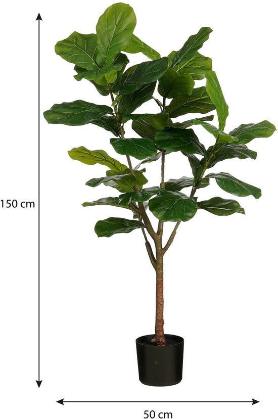 Mica Decorations Ficus Lyrata Kunstplant - Kunststof Kamerplant in Zwarte Pot - Water- en UV Bestendig voor Binnen en Buiten - Onderhoudsvrij Botanisch Decor - H150 x Ø50 cm - Groen