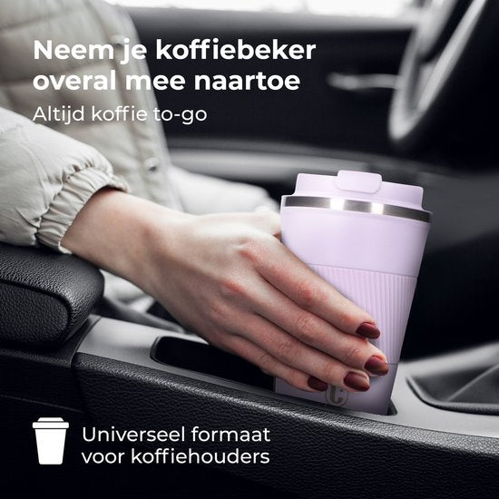 Castagnola Thermosbeker - Koffiebeker To Go - Travel Mug voor Koffie en Thee - Theebeker - 380 ML - RVS - Lichtpaars