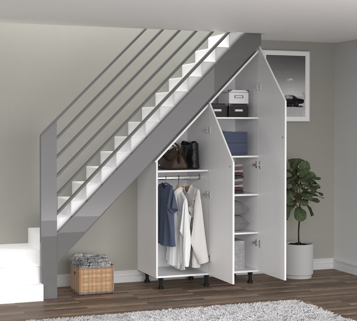 TheBestOf Furniture Opbergkast Wit - Voor Schuine Wand - 91 x 47 x 94/182 cm