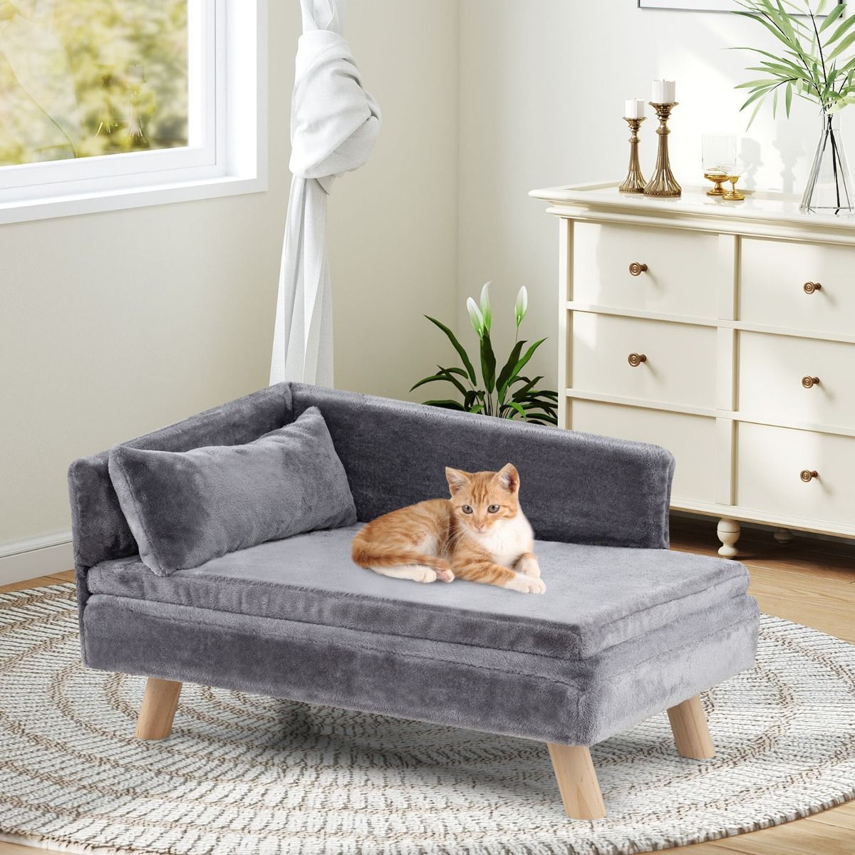Coast Verhoogde Hondensofa - halfronde rugleuning - afneembaar kussen - grijs - 81 x 51 x 47 cm