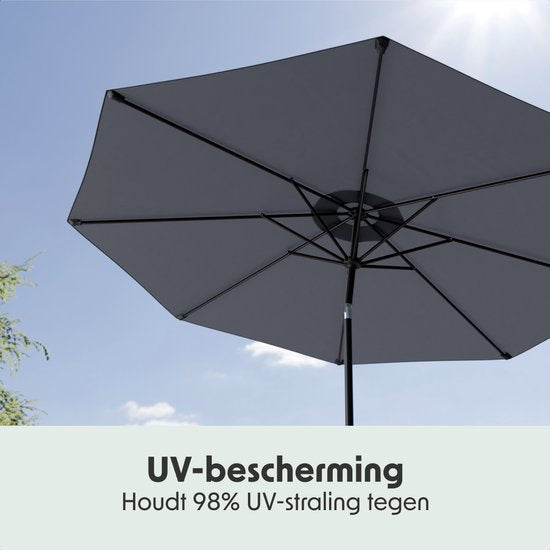 LifeGoods Parasol - Tuin - Ø300 cm - 30° Kantelbaar - Waterdicht - UPF50+ - Donkergrijs