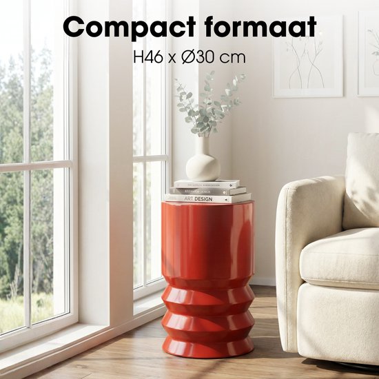 Mica Decorations Mart Bijzettafel – Bijzettafel Rond – Tafeltje – Koffietafel – Bijzet Tafel voor Woonkamer – Ook als Plantentafeltje of Plantenstandaard - Metaal – 46 x 30 cm – Rood