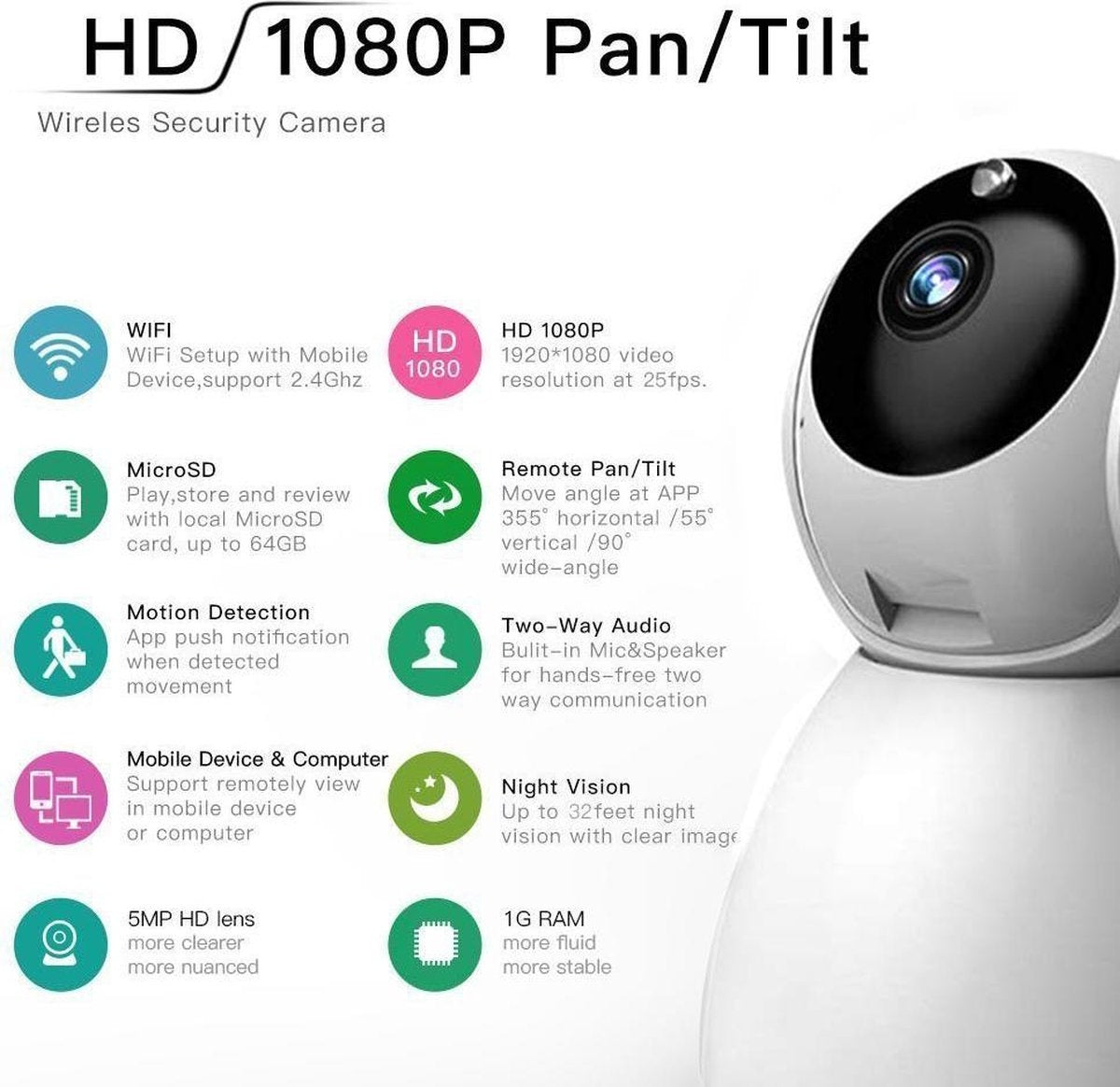 IP-camera met bewegingsdetectie - babyfoon - draadloze camera met wifi ondersteuning + app