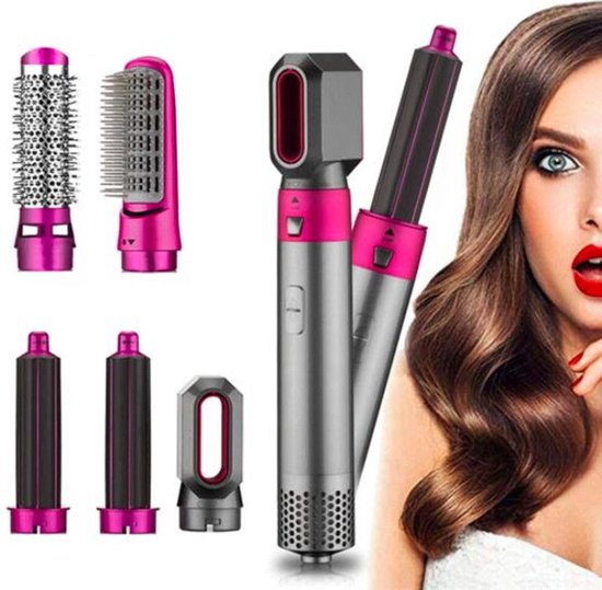 5in1 Föhnborstels & Krulborstel - Föhnen/Krullen/Steil Maken/Styling - 1000w - Grijs Rood