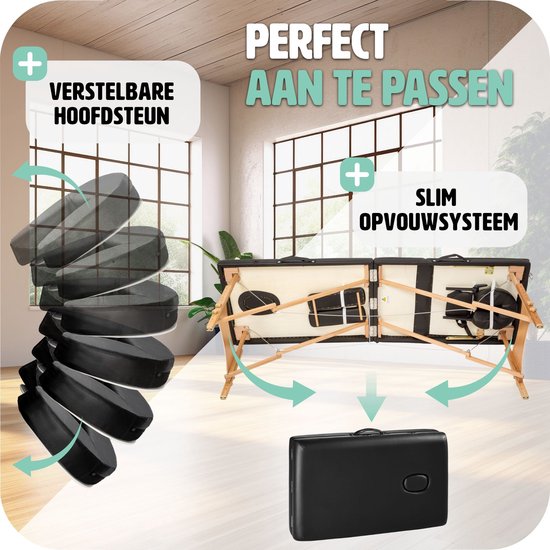 Mobiele massagetafel- bekleding 5cm - 2 Zones + draagtas zwart