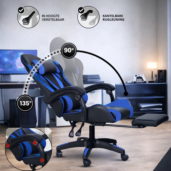 Bayt Gamestoel - Gaming chair - Gamingstoel - Comfort gamer stoel - Zwart en Donkerblauw