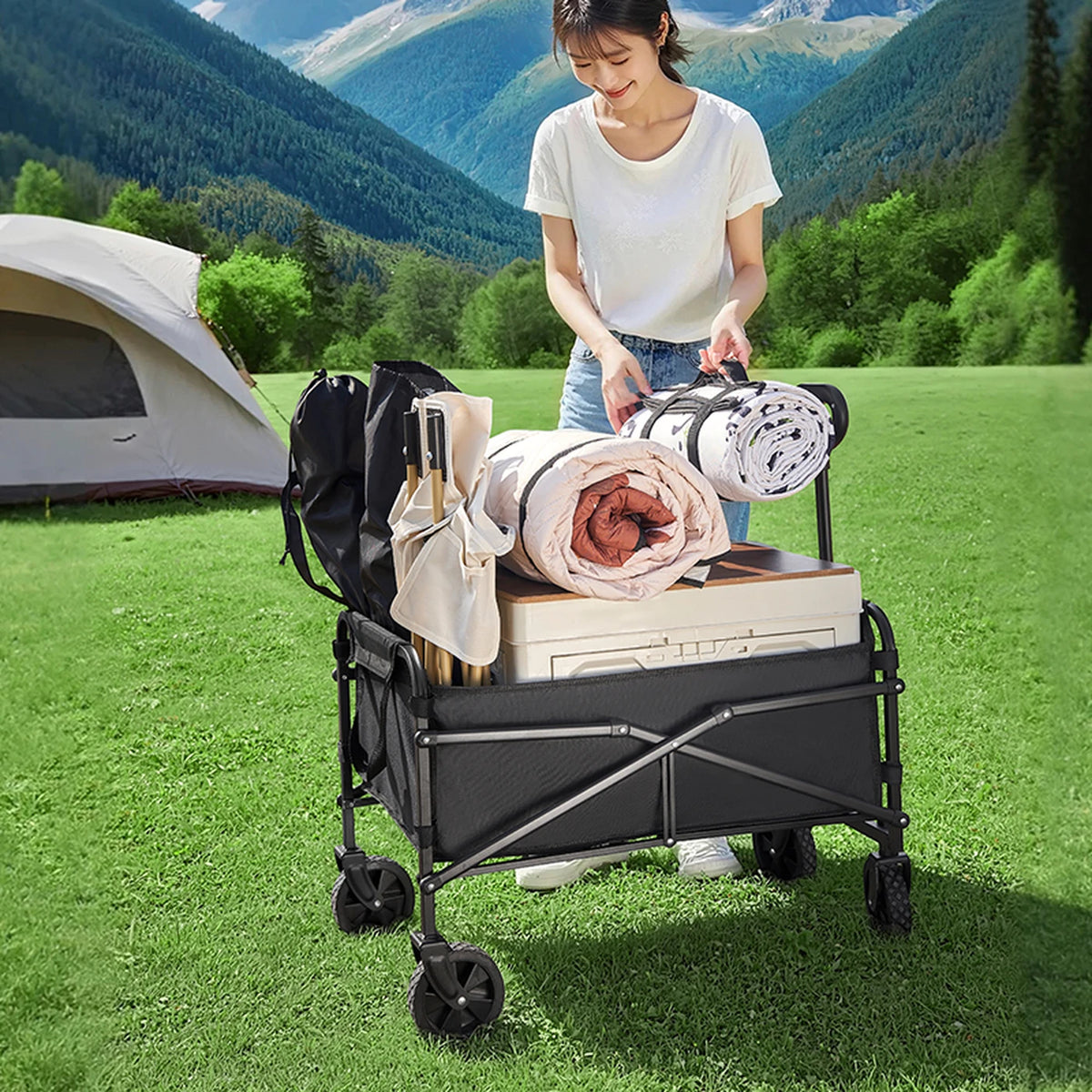 SUNCOJIA Opvouwbare Bolderkar met Wielen Zwart 80 x 46 cm