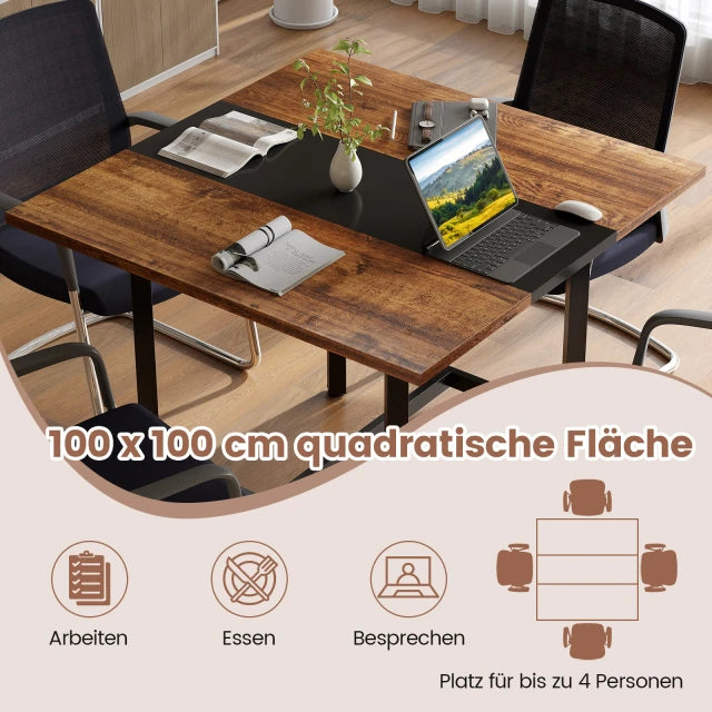 Coast Vergadertafel Rustiek Bruin/Zwart – Vierkante Conferentietafel met Metalen Frame – 100 x 100 x 75 cm